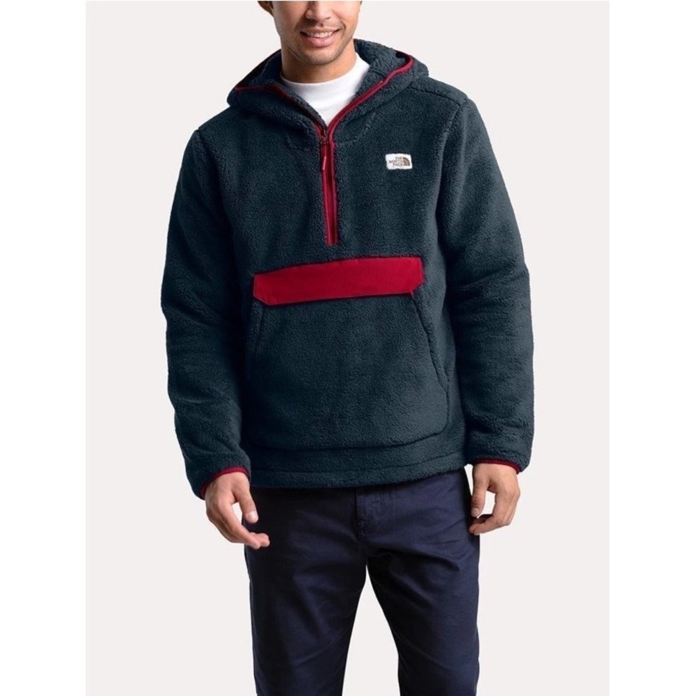 The North Face Sherpa Fleece Pullover Hoodie Mens Large Blue Red Campshire